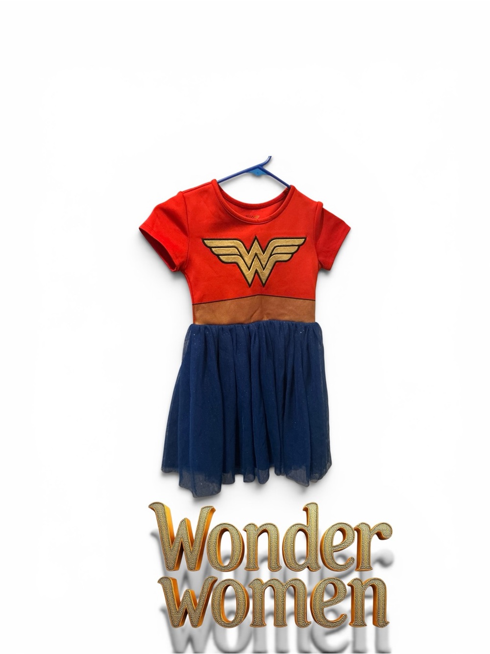 Girls Superhero Costume Dress in Red and Navy with Gold Emblem size 6/7